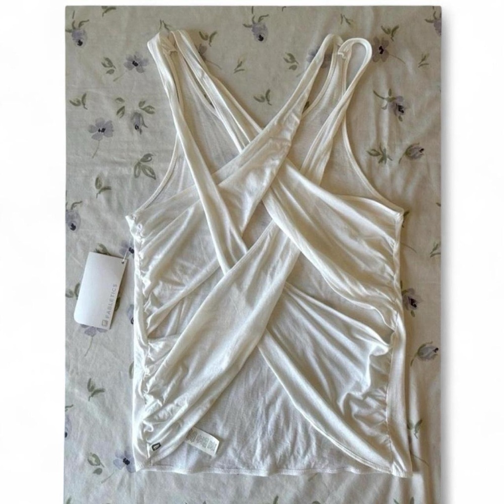 Sporty Preppy Activewear Fabletics White Strappy Athleisure Tank Top - Picture 5 of 6